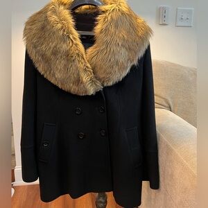 Women dark black 80 percentage wool coat .
